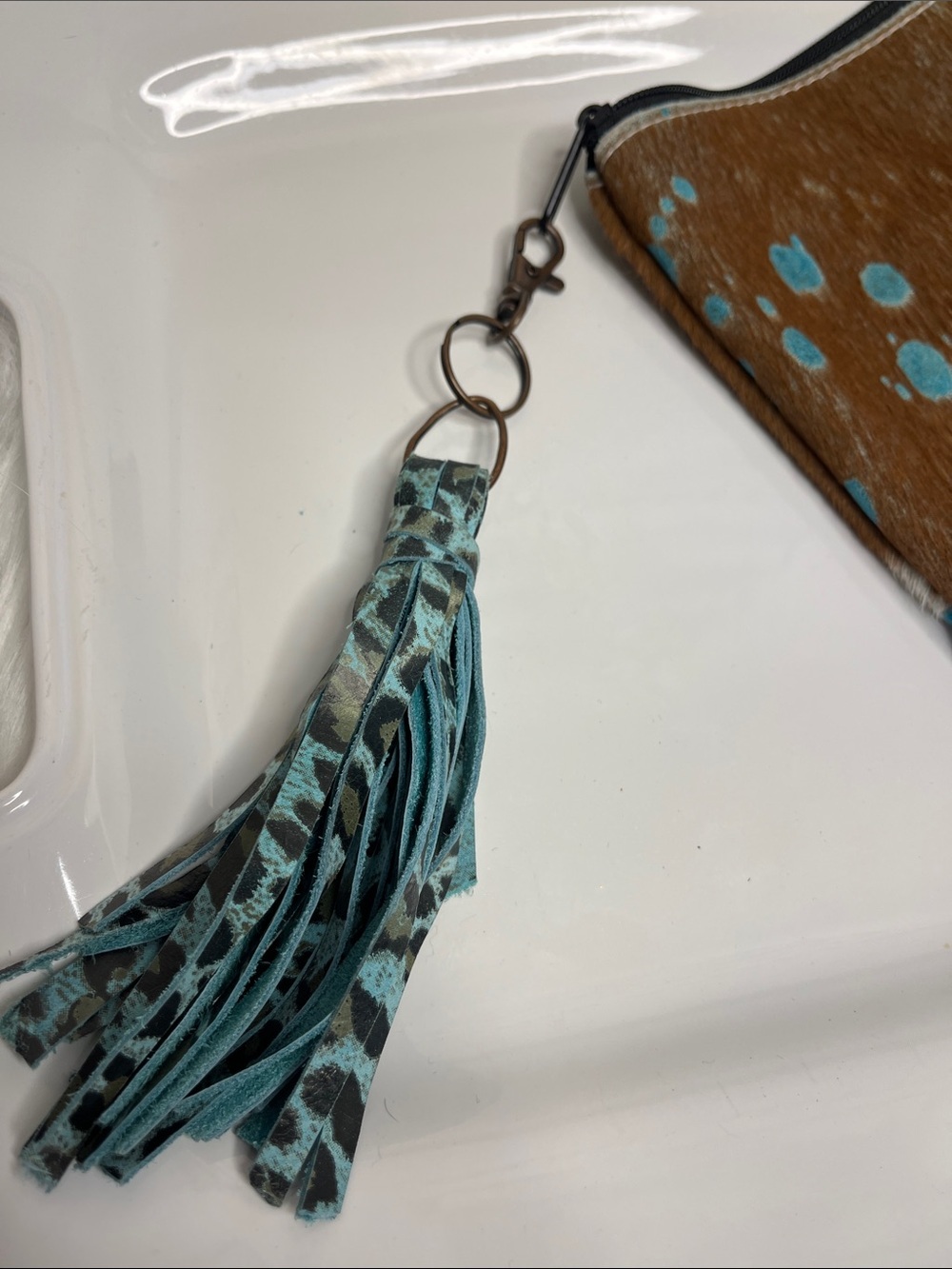 Brown and Turquoise Spotted Cowhide Clutch - Unbranded - Picture 3 of 8